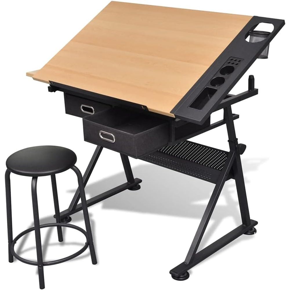 Leatherwork Art - Adjustable Height Drafting Table with Storage
