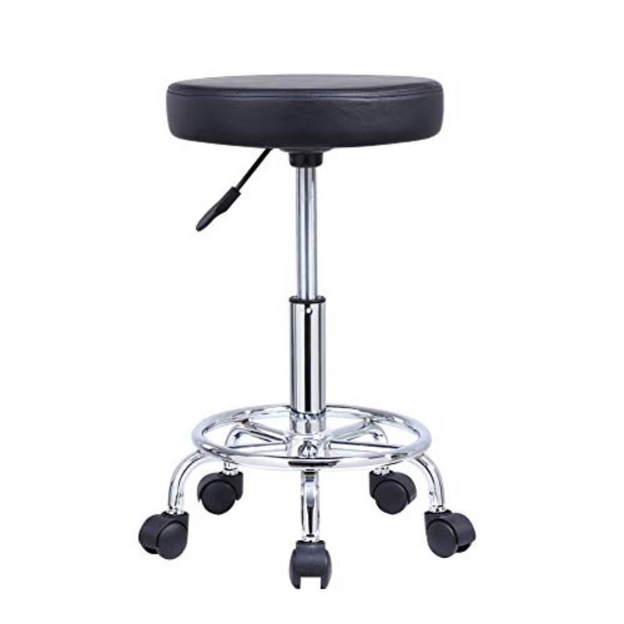 Leatherwork Tattoo - PU Leather Round Rolling Stool with