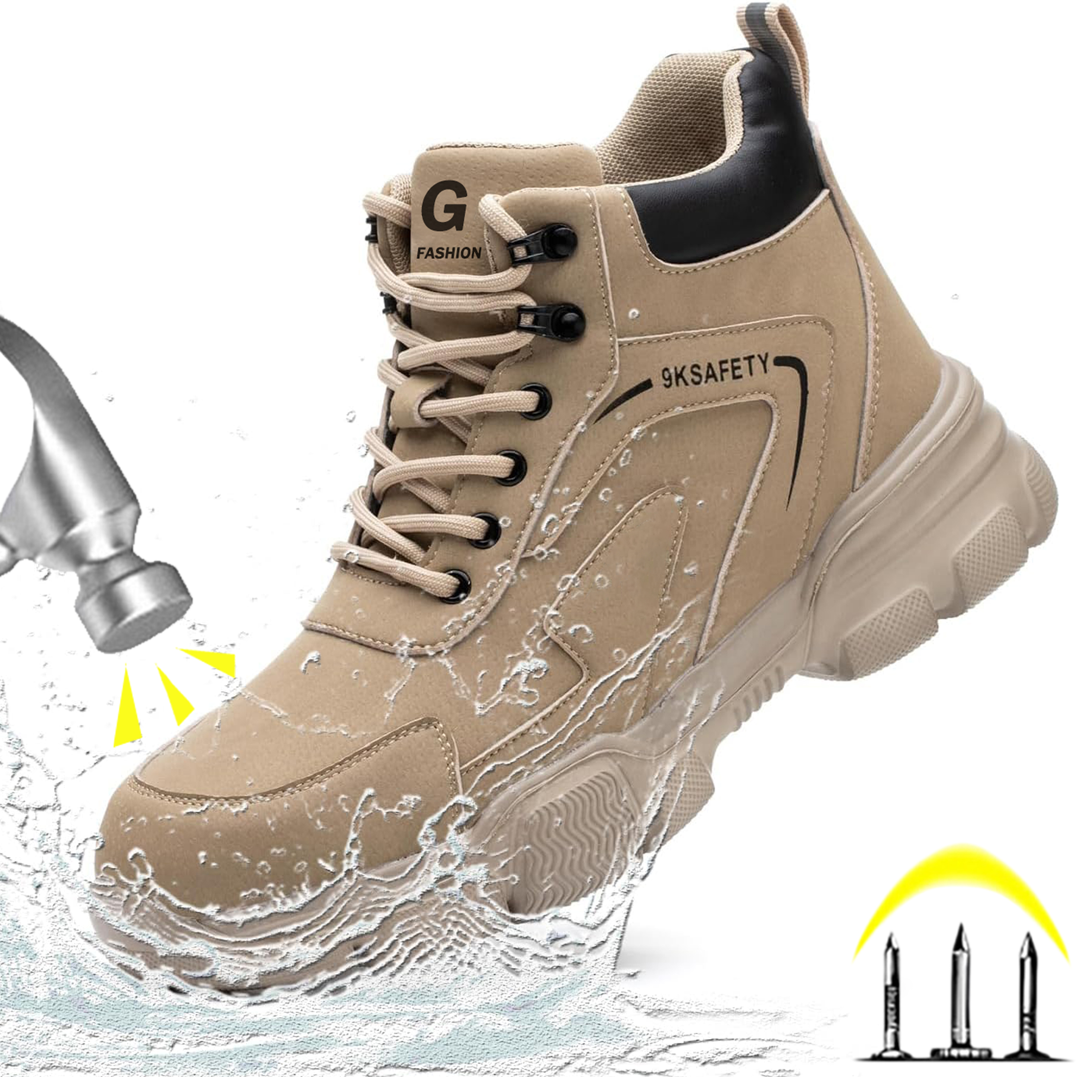 Leather Work Fabric - Unisex Brown High-top PU Water Repellent