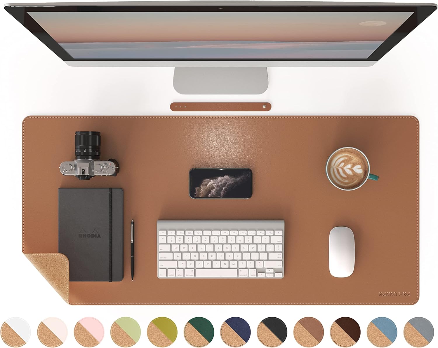 Leatherwork Images - Large Dual-Sided Desk Pad, Natural Cork
