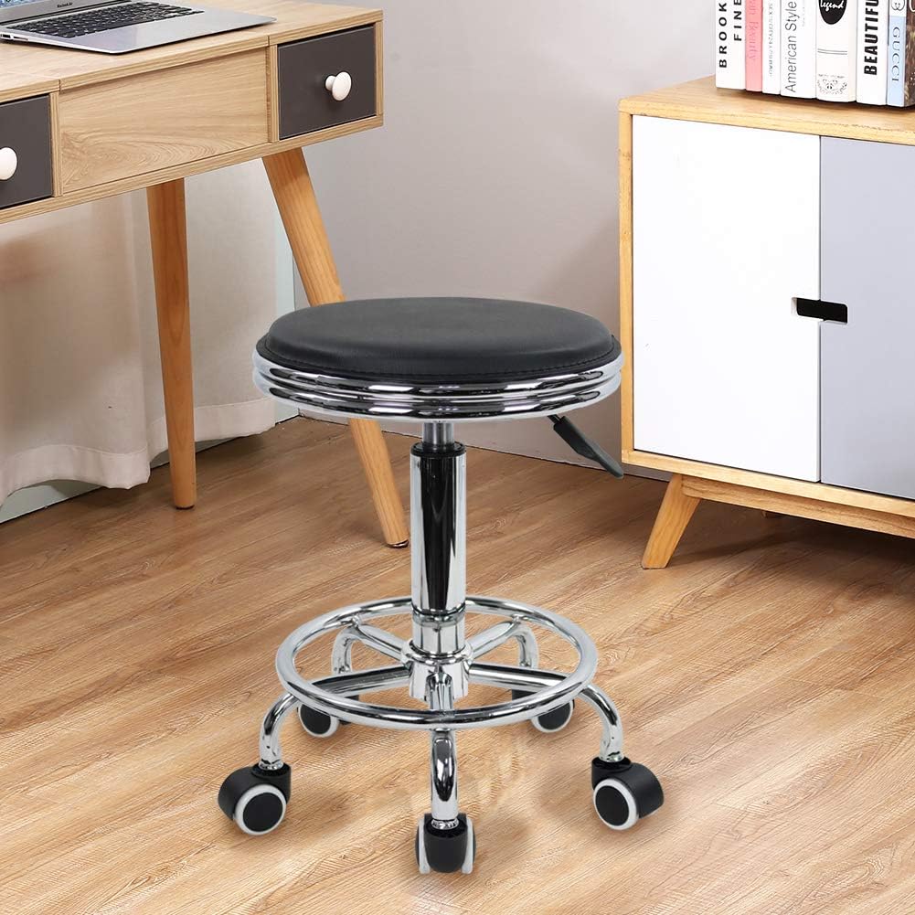 Round Rolling Stool with Foot  - Leatherwork Tattoo avis et prix