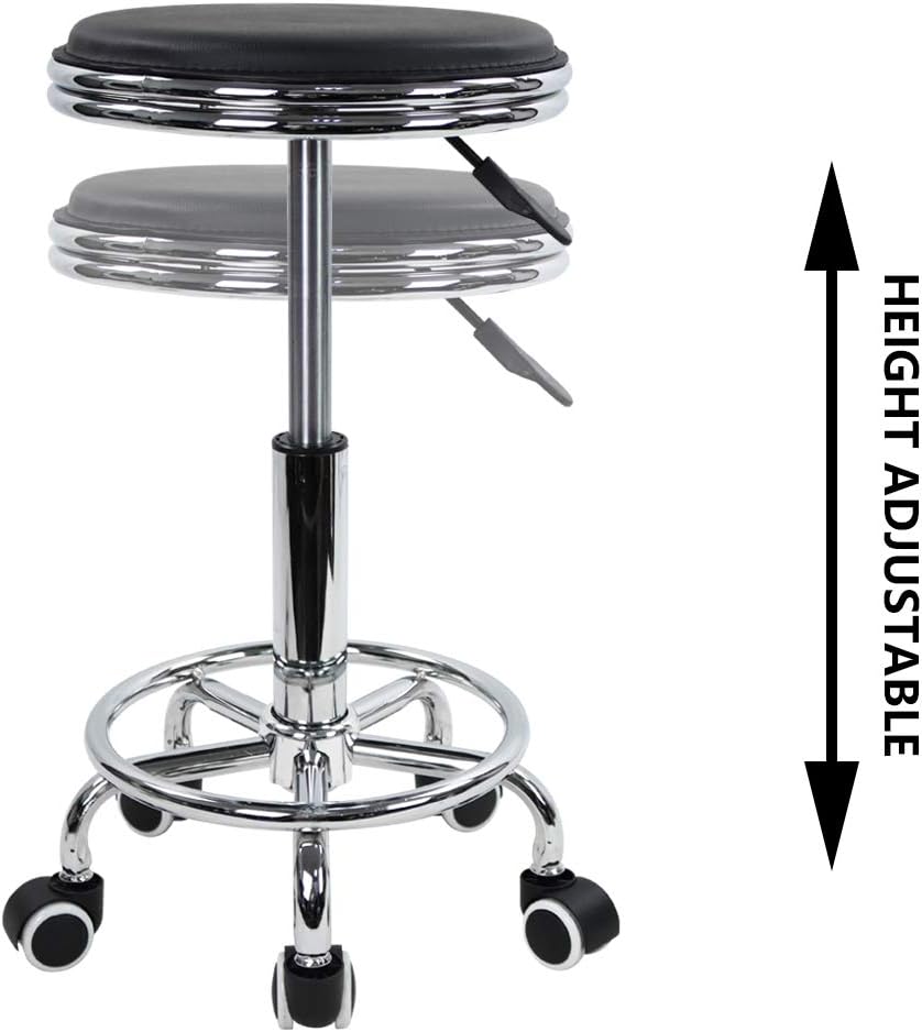 Round Rolling Stool with Foot  - Leatherwork Tattoo avis et prix