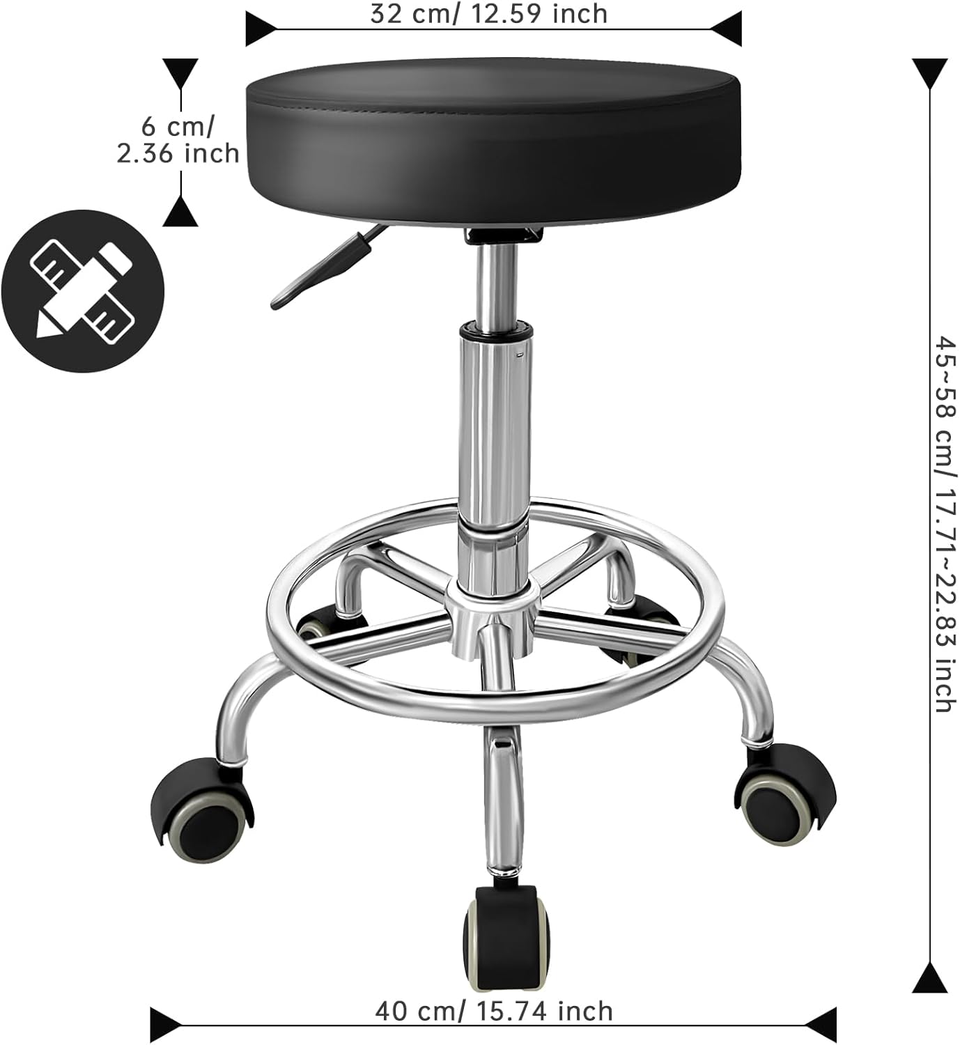 PU Leather Rolling Stool with  - Leatherwork Tattoo avis et prix