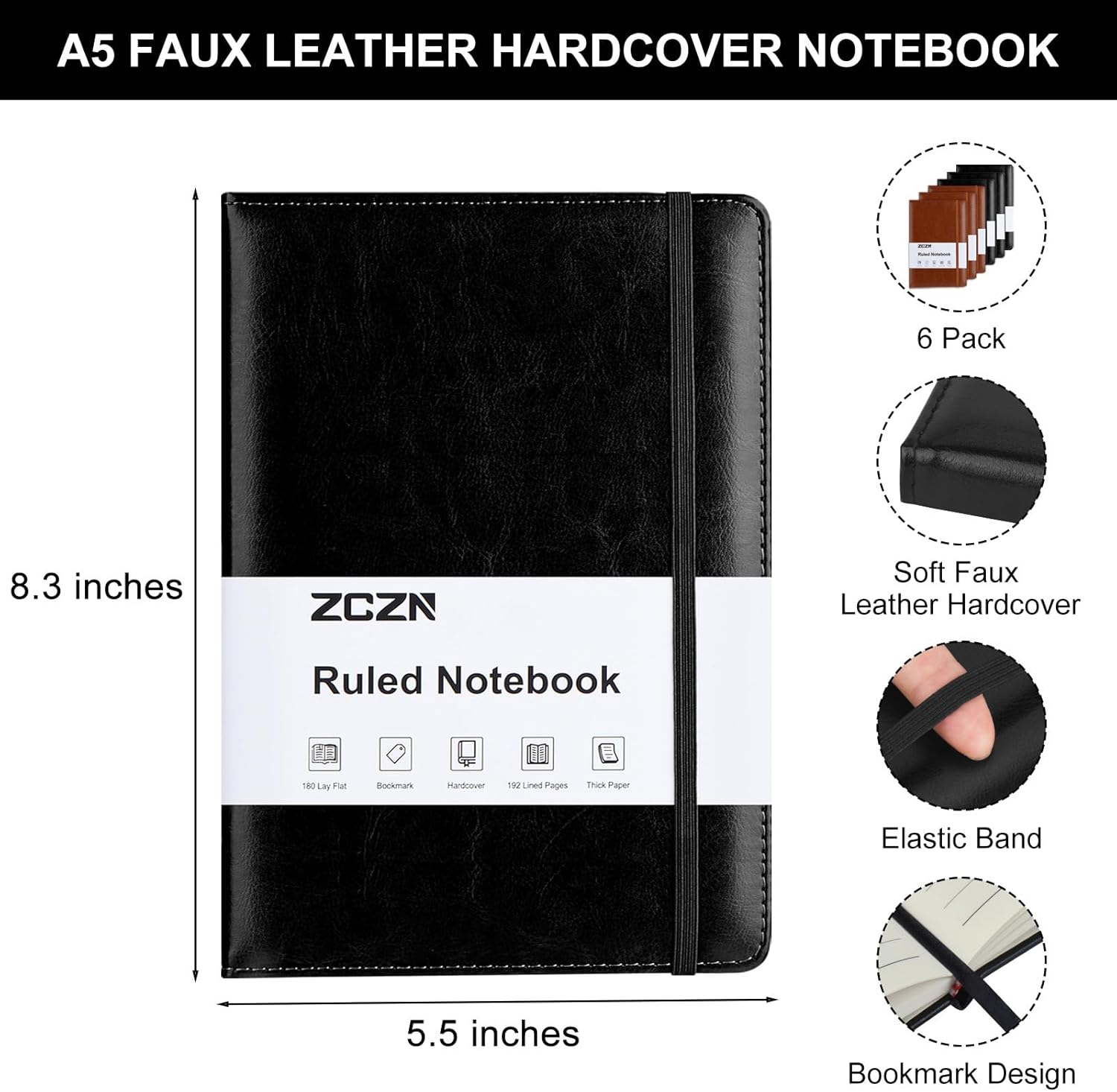6 Pack Lined Journal Notebooks - Leatherwork Images avis et prix