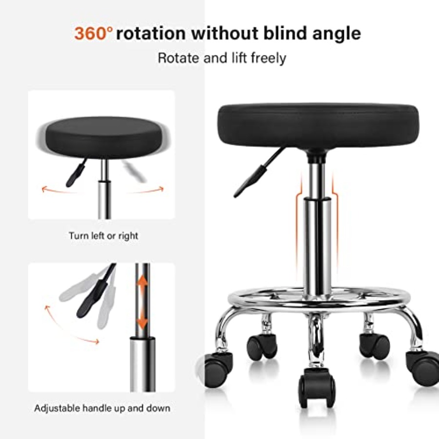 PU Leather Round Rolling Stool - Leatherwork Tattoo avis et prix