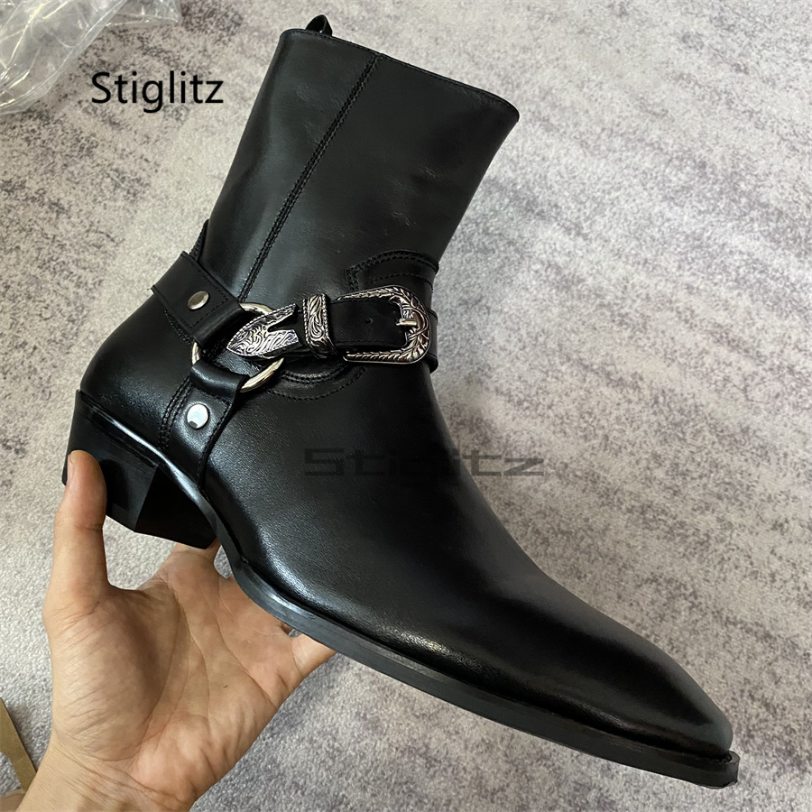Men's Belt Buckle Ankle Boots  - Leather Work Western avis et prix
