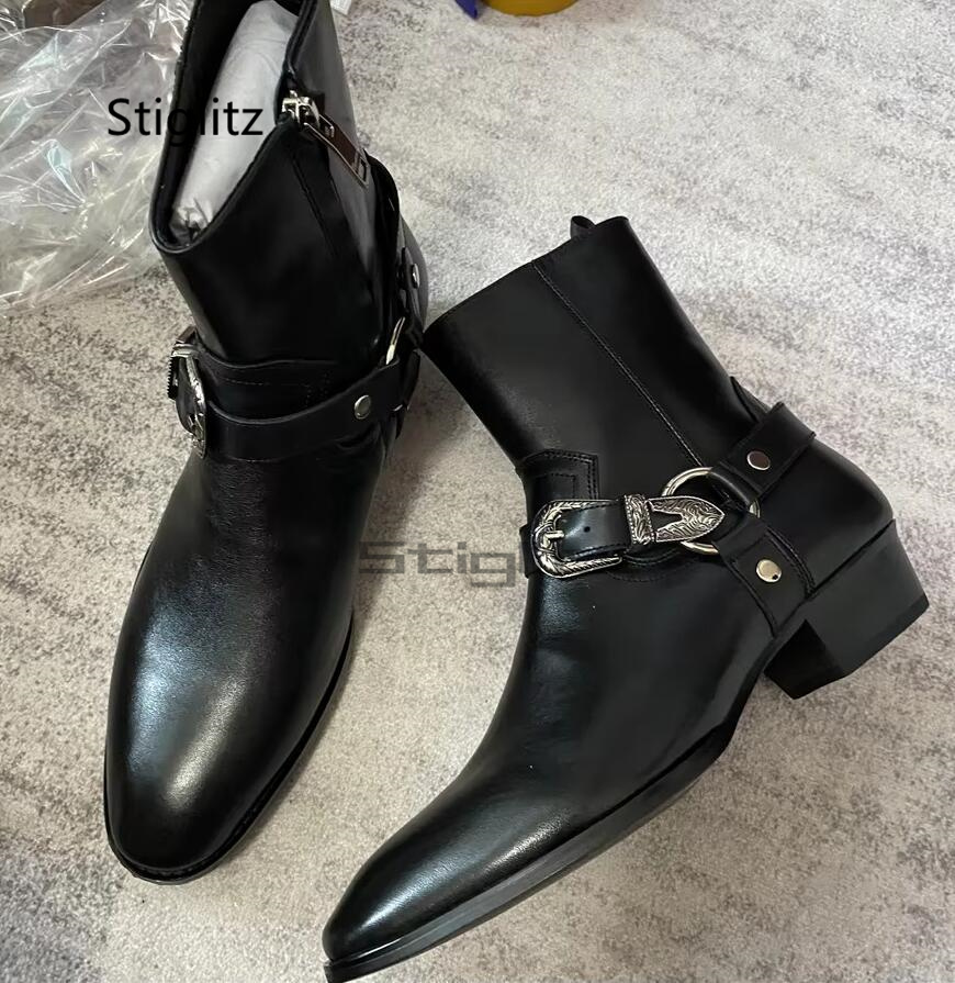 Men's Belt Buckle Ankle Boots  - Leather Work Western avis et prix
