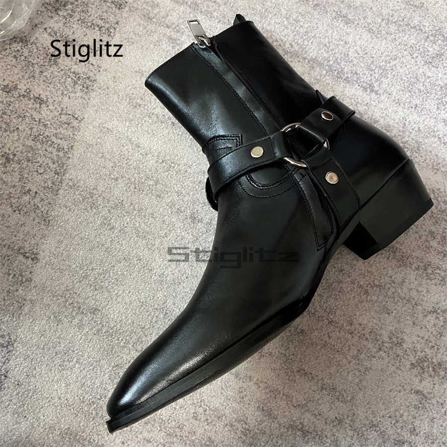 Men's Belt Buckle Ankle Boots  - Leather Work Western avis et prix