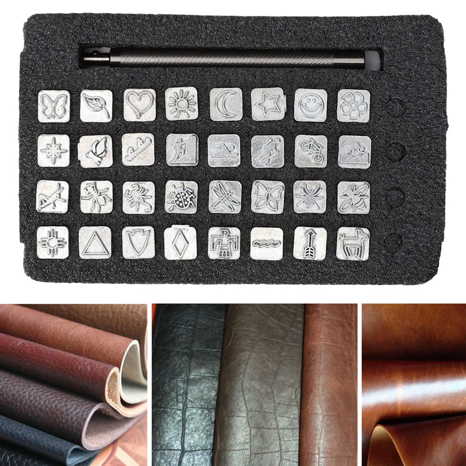 32PCS Cartoon Animal Plant Lea - Leather Stamp Set avis et prix