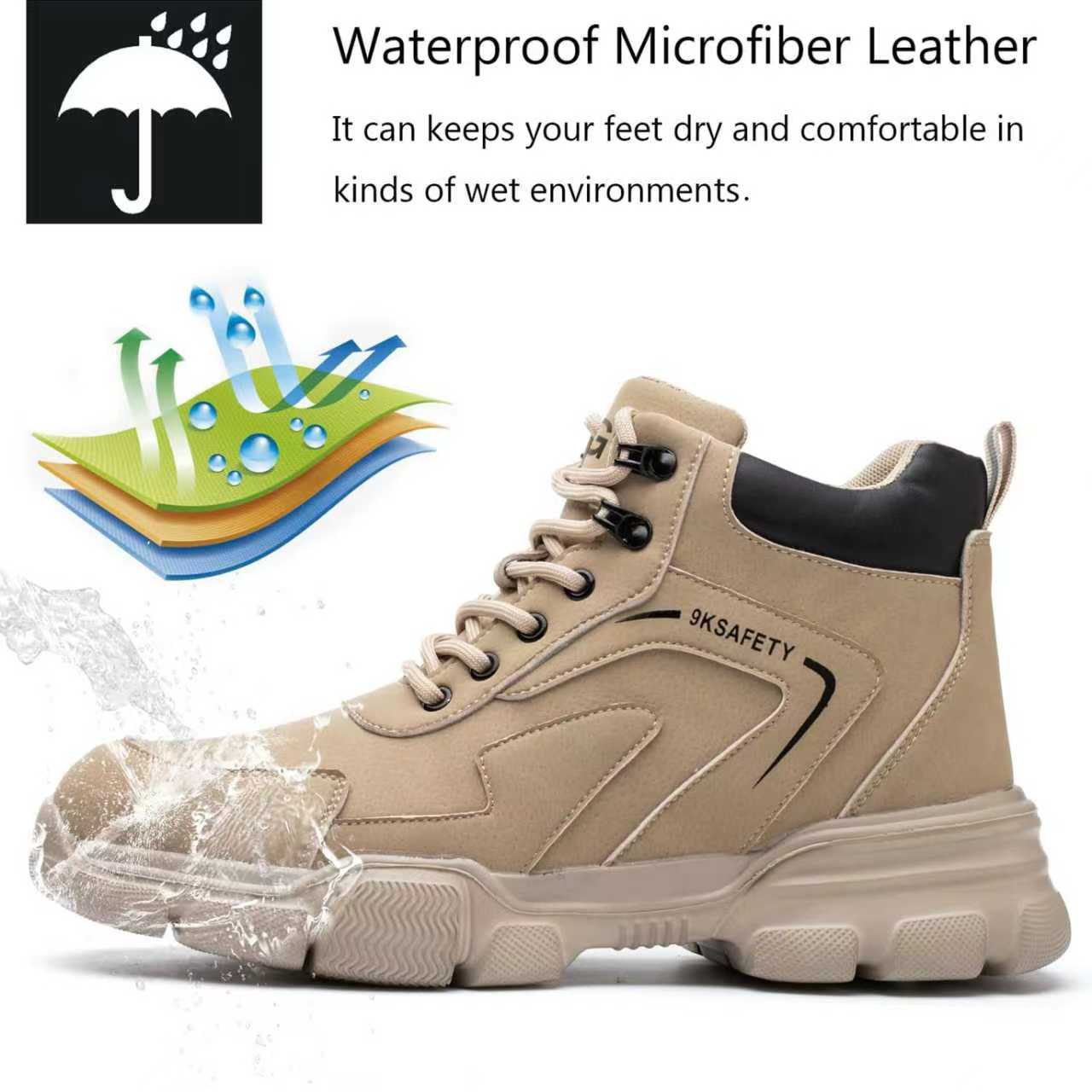 Unisex Brown High-top PU Water - Leather Work Fabric avis et prix