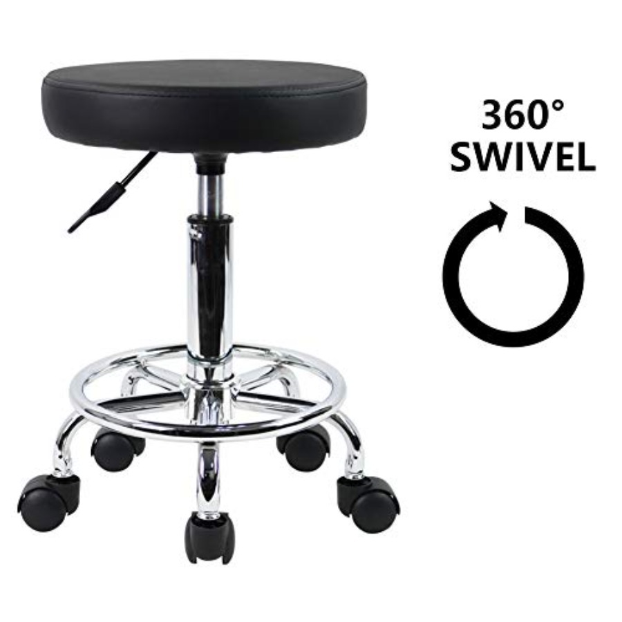 PU Leather Round Rolling Stool - Leatherwork Tattoo avis et prix