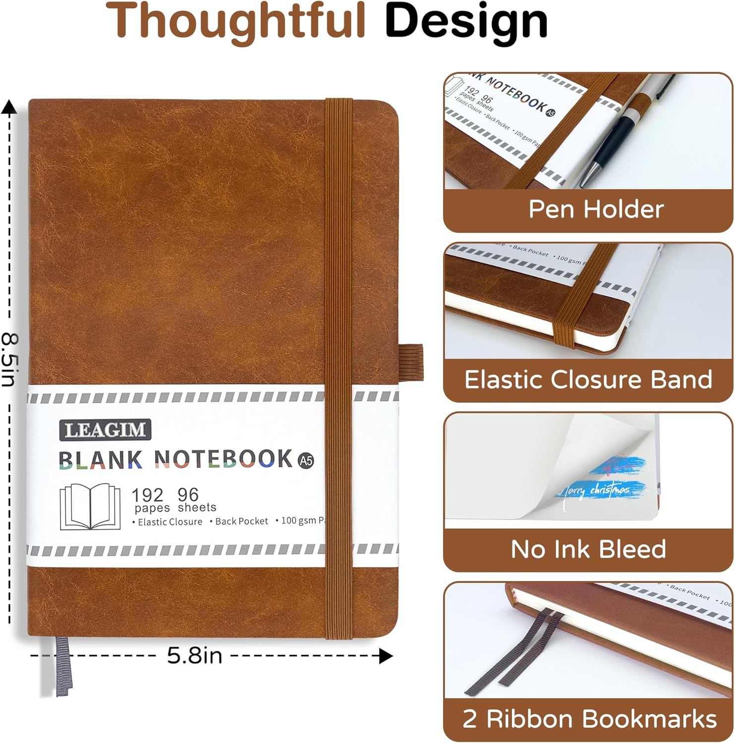 A5 Blank Journal Notebook 192  - Leatherwork Images avis et prix