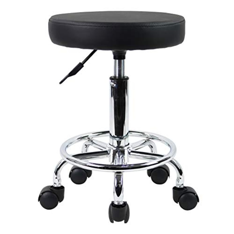 PU Leather Round Rolling Stool - Leatherwork Tattoo avis et prix
