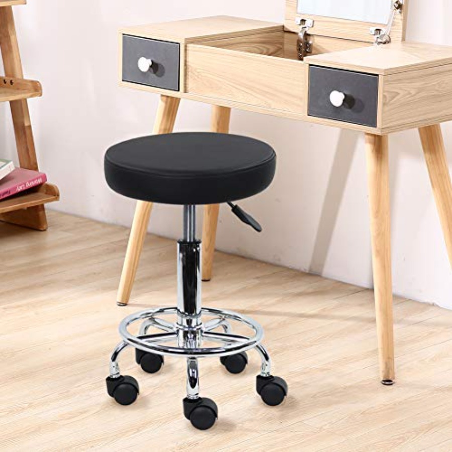 PU Leather Round Rolling Stool - Leatherwork Tattoo avis et prix