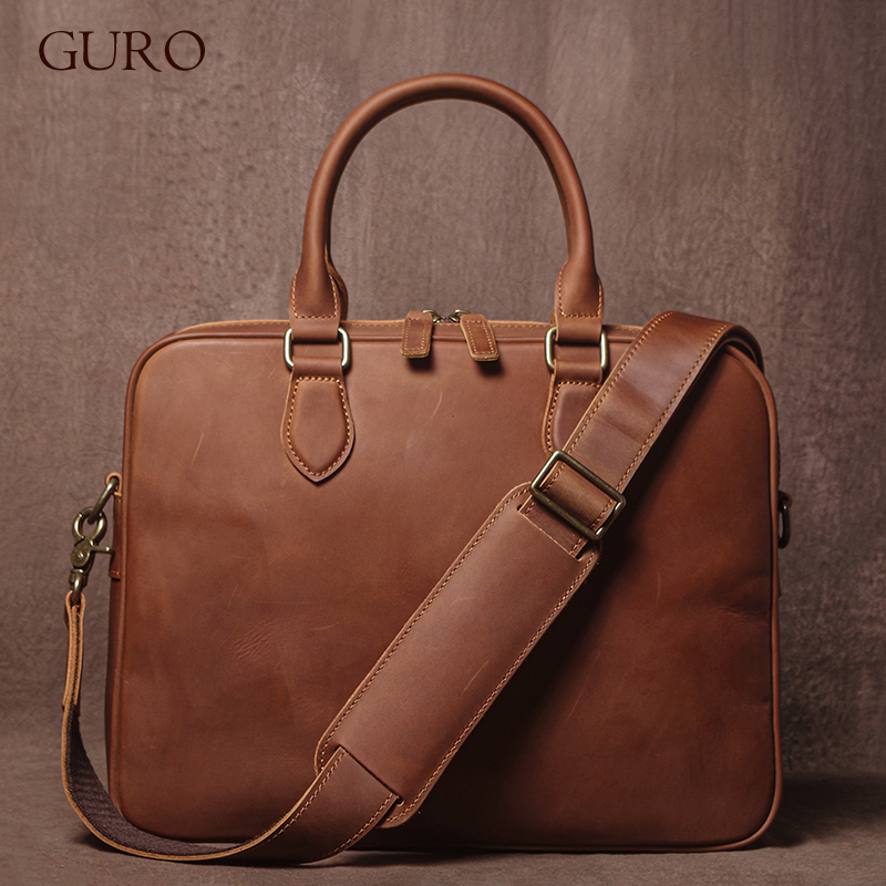 GURO Men Crazy Horse Cowhide B - Leather Work Handbags avis et prix