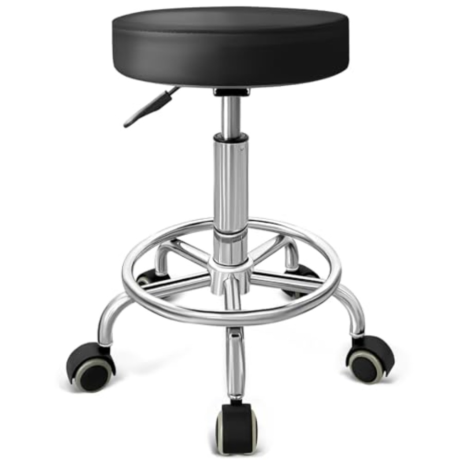 PU Leather Rolling Stool with  - Leatherwork Tattoo avis et prix
