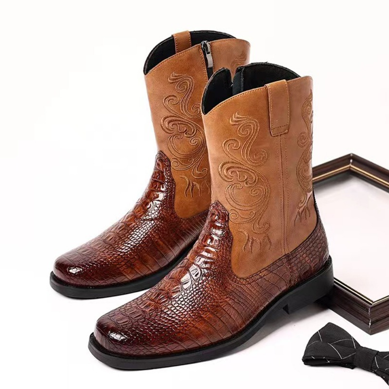 Embroidery Men's Boots Retro C - Leather Work Western avis et prix