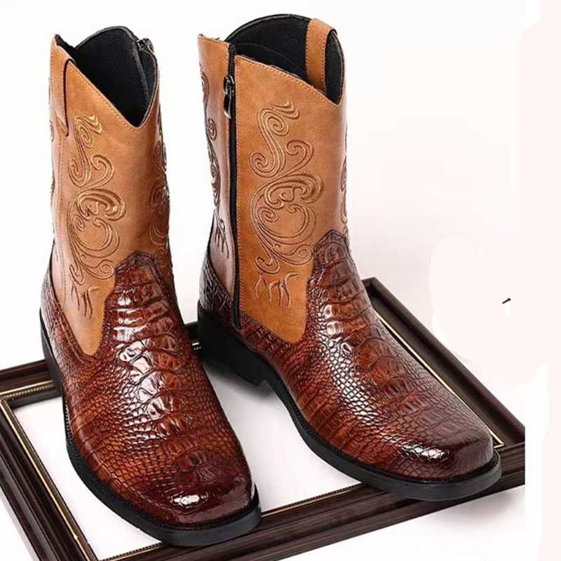 Embroidery Men's Boots Retro C - Leather Work Western avis et prix
