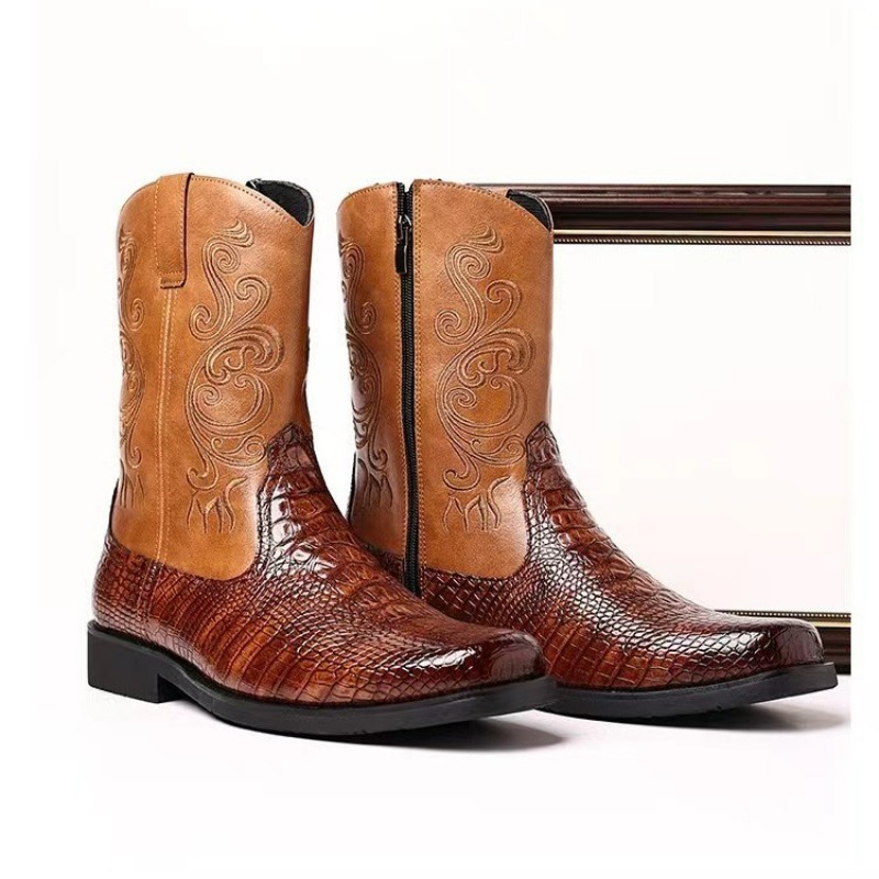 Embroidery Men's Boots Retro C - Leather Work Western avis et prix