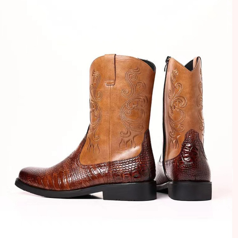 Embroidery Men's Boots Retro C - Leather Work Western avis et prix