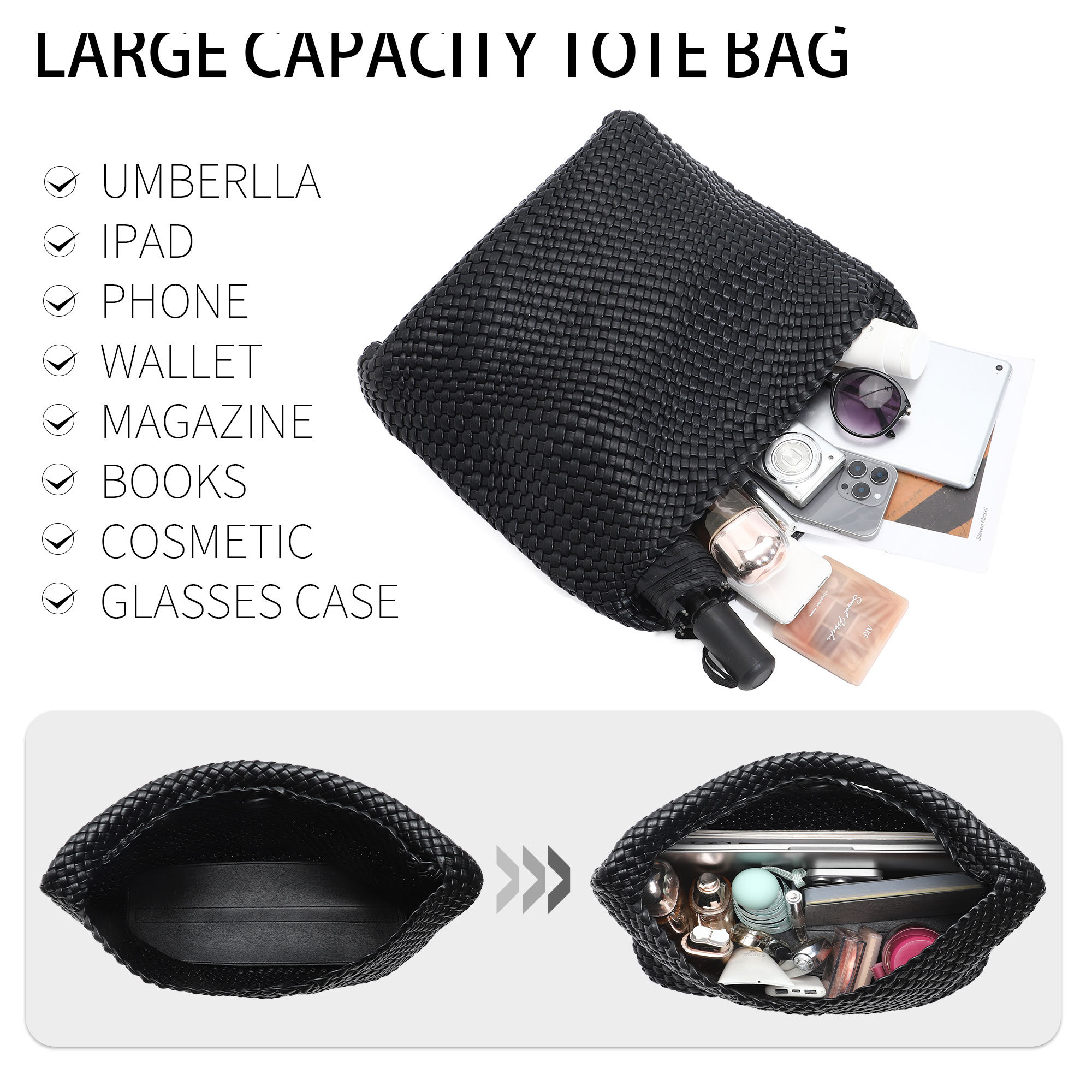 Large Woven Tote Bag for Women - Leatherwork Wallet avis et prix